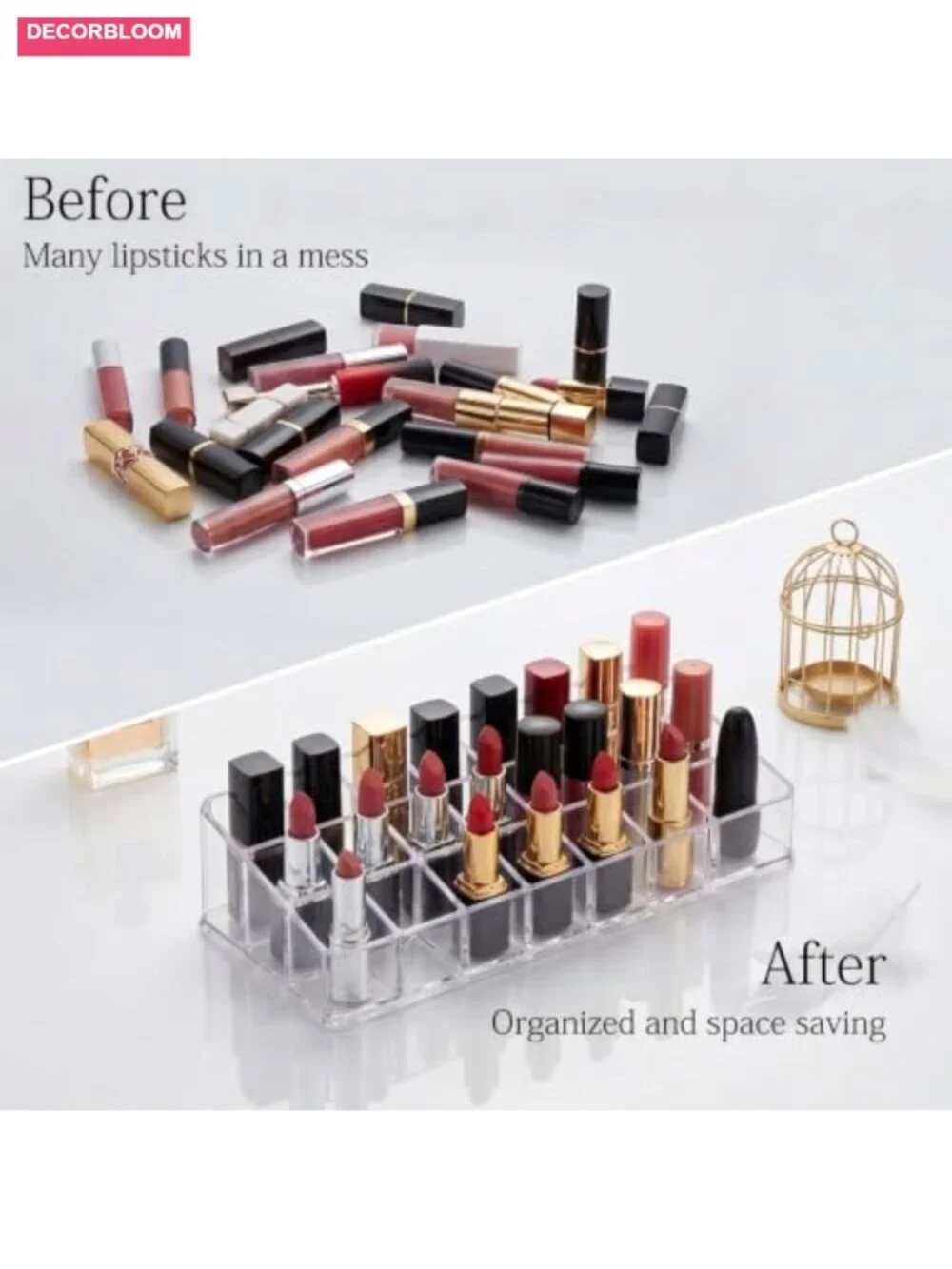2-Pack 24-Slot Acrylic Makeup Organizer Lipstick Holder for Vanity